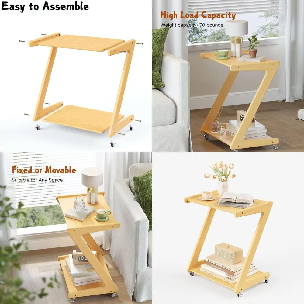 

Двухуровневый передвижной приставной столик, мобильная тележка для закусок/журнальный столик для гостиной, спальни и зоны отдыха у дивана, легко перемещается