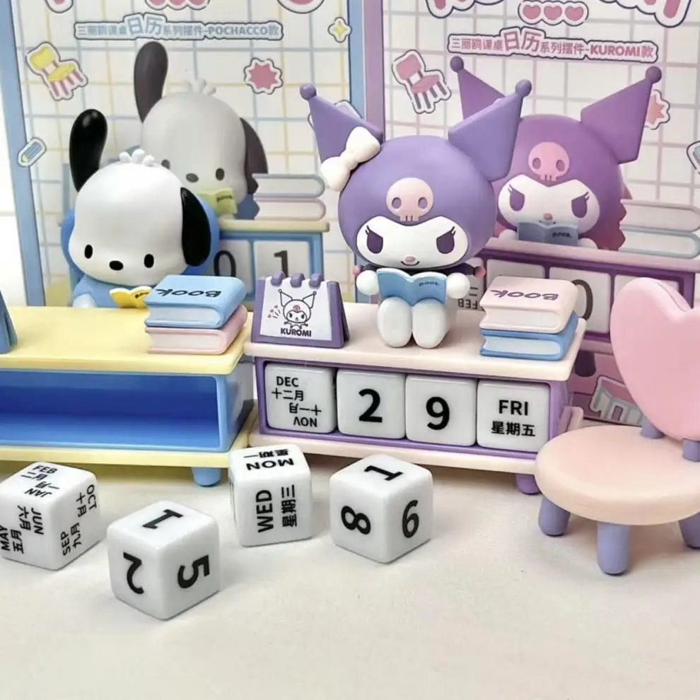 Sanrio Desk Calendar Series Exquisite Anime Peripheral Kuromi Pochacco Static Desktop Decorative Ornaments Kids Toys Gifts