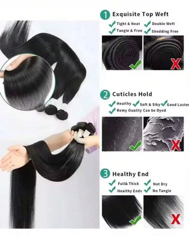 3/4 szt. Długie, proste pasma włosów 14-32 cale, doczepiane włosy naturalnego czarnego koloru, ludzkie włosy w pasmach dla kobiet, naturalny czarny kolor.