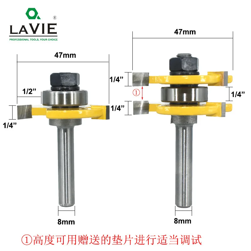 8-handle 3-piece Set Of 3-tooth T-mortising Knife Splice Plate Cutter Floor Cutter Woodworking Milling Cutter Tungsten Steel Mil