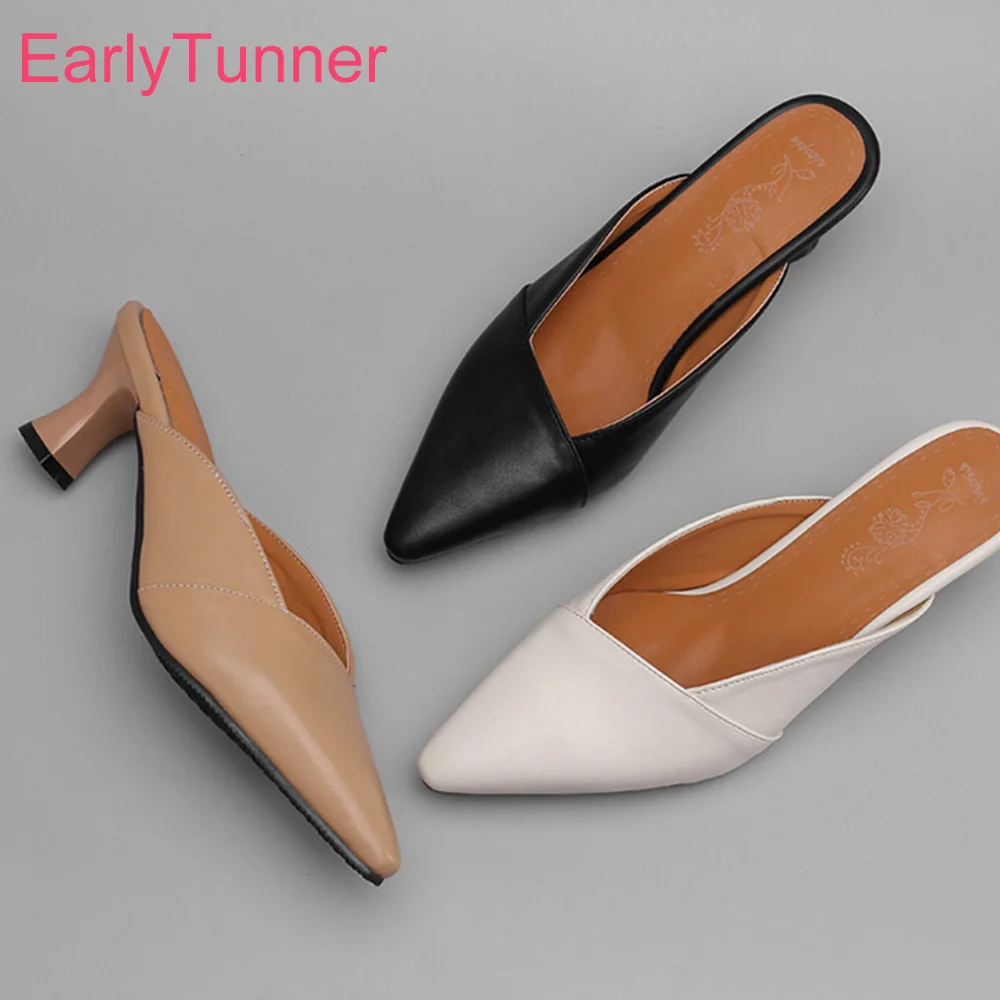 

Summer Brand New Sexy Beige Black Women Slipper High Hoof Heel Lady Slingback Shoes ES922 Plus Big Small Size 10 28 43 46