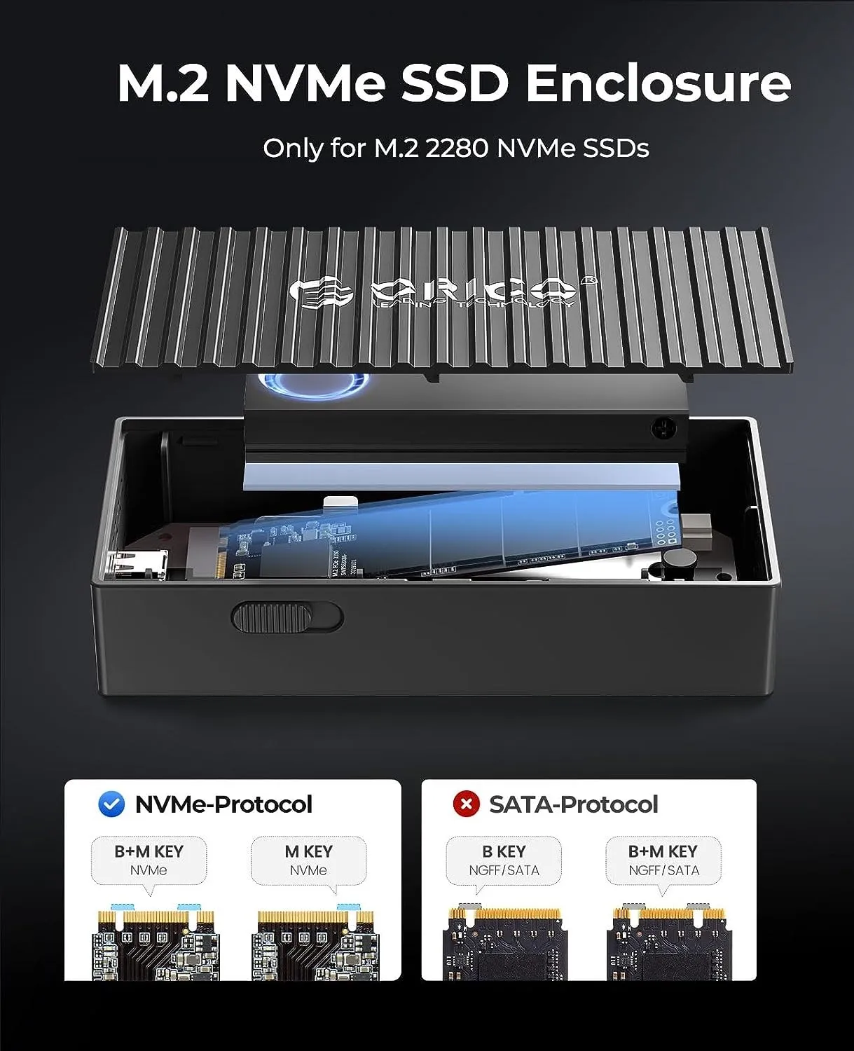 Imagem -03 - Orico-gabinete Ssd Nvme tipo c para Pcie Caixa Adaptadora Suporte Usb 3.2 Gen2x2 Uasp Trim Nvme Ssd 2280 20gbps