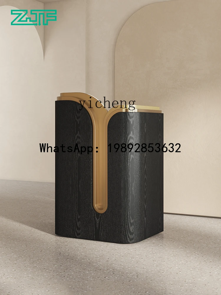 A1 Welcome desk at the entrance of  high-end restaurant Reception desk Black wood grain cashier information desk