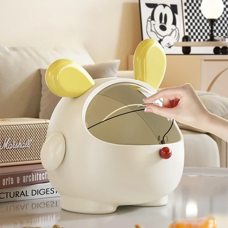 

Cute Rabbit Desktop Waste Bin with Lid Large Capacity Sundries Organizer Home Office Lovely Ornament Multifunction Storage Box