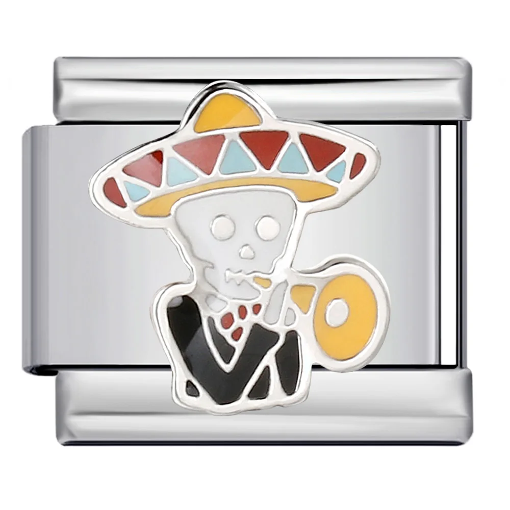 New Mexican Skull Ghost Elements Italian Charm Link Fits 9mm Stainless Steel Bracelet Jewelry DIY Making Beads For Gift