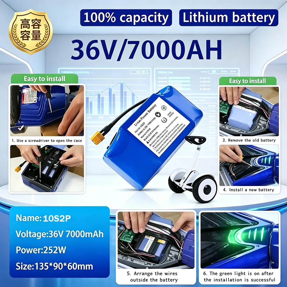 36V 10S2P 7000mAh Lithium-ion Battery,Safe & Durable Ideal For Electric Self-balancing Scooter HoverBoard Unicycle