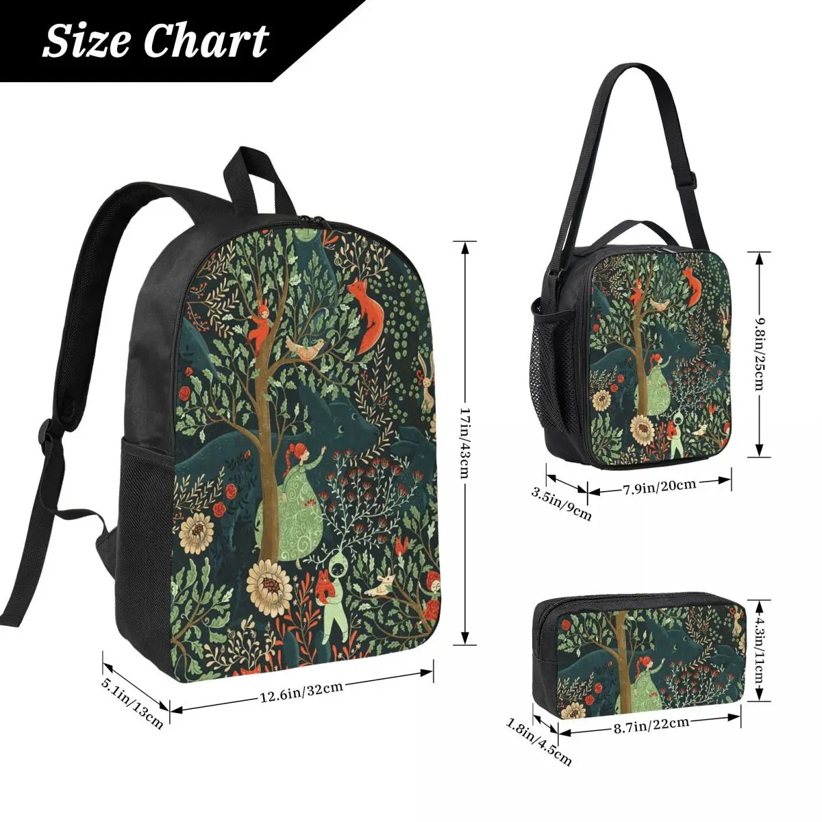 Whimsical Wonderland Backpack Boys Girls BookBag School Bag Laptop Shoulder Bags 3ps Insulated Lunch Bag Pencil Case