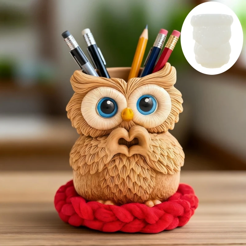 Cute Owl Vase Resin Silicone Mold Smile Owl shaped Pen Holder Storage Box Concrete Mold Owl Succulent Plant Flower Gypsum Mold