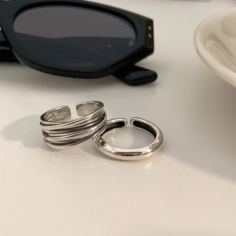 Korean Style Fashionable Simple Retro Multi Layer Design Glossy Ring 925 Sterling Silver Jewelry Gift Classic Ring for Women