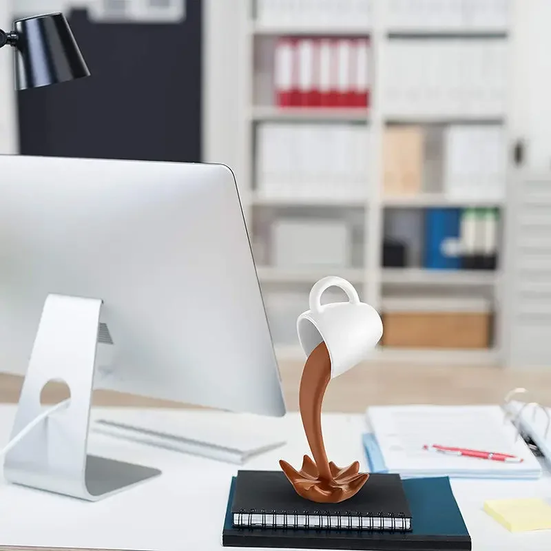 Schwimmende verschüttete Kaffeetasse-Skulptur, Küchendekoration, verschüttete Magie, Ausgießen, Spritzer, kreative Desktop-Dekoration, Heimdekoration – Detail 11