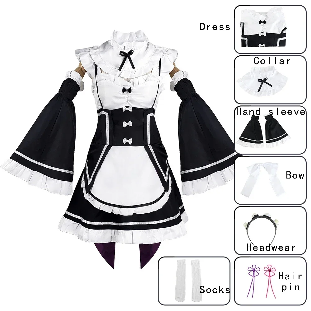 Anime Re:Life In a Different World From Zero Ram Rem Cosplay Costume Adult Women Maid Lolita Dress Suit Halloween Outfit