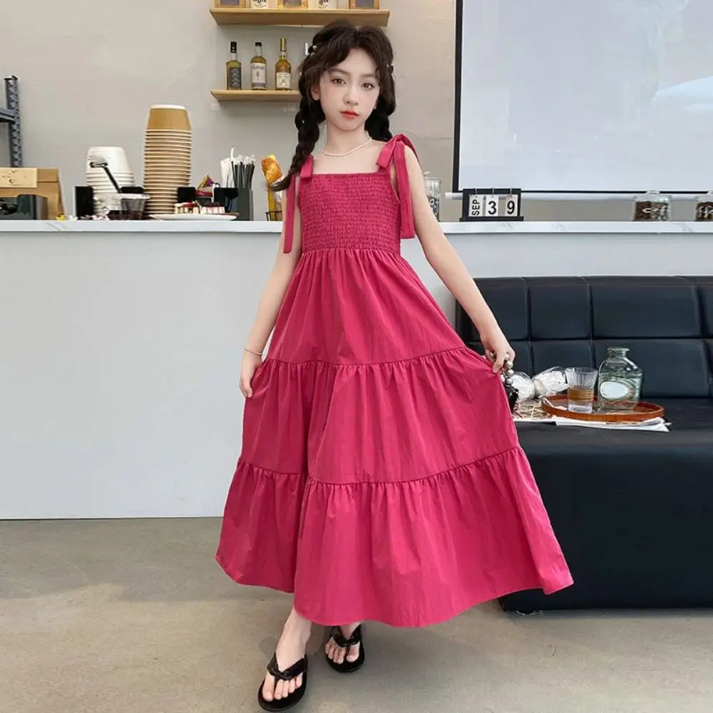 

Элегантное платье принцессы с бантом для девочек, стильное платье-рубашка с рюшами по краям для подростков, свободные милые детские платья с пузырьками на день рождения