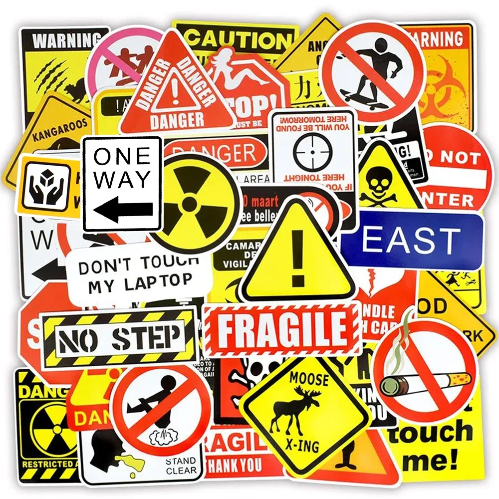 50PCS Warning Stickers Danger Banning Sign Stickers for Kid Diy Laptop Suitcase Fridge Guitar Phone Waterproof Car Stickers Pack