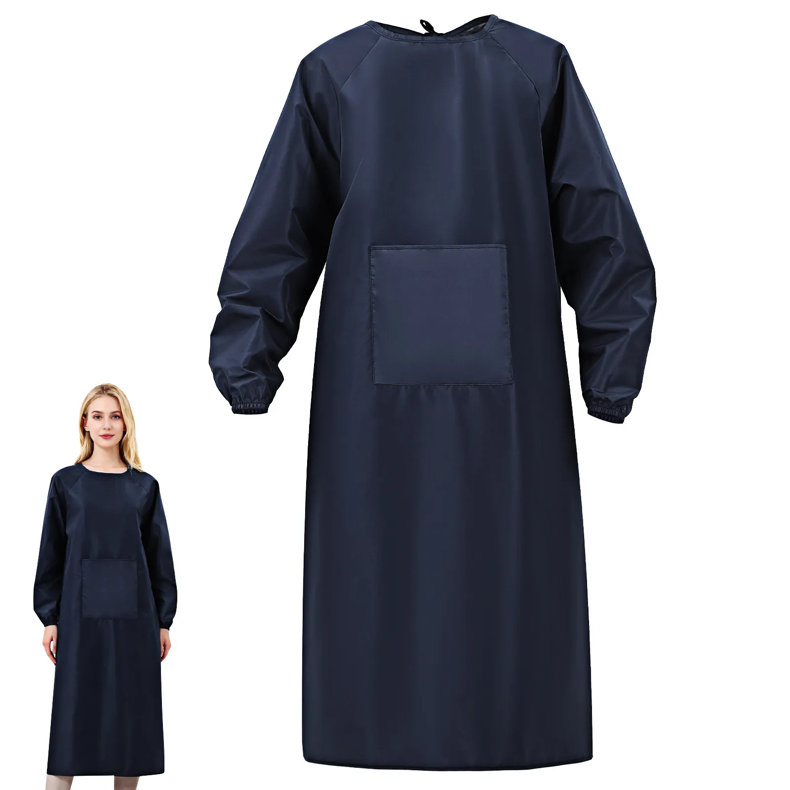 

Waterproof Oilproof Long Sleeve Apron Kitchen Workwear with Pockets Cooking Painting Housekeeping Protective Smock Unisex