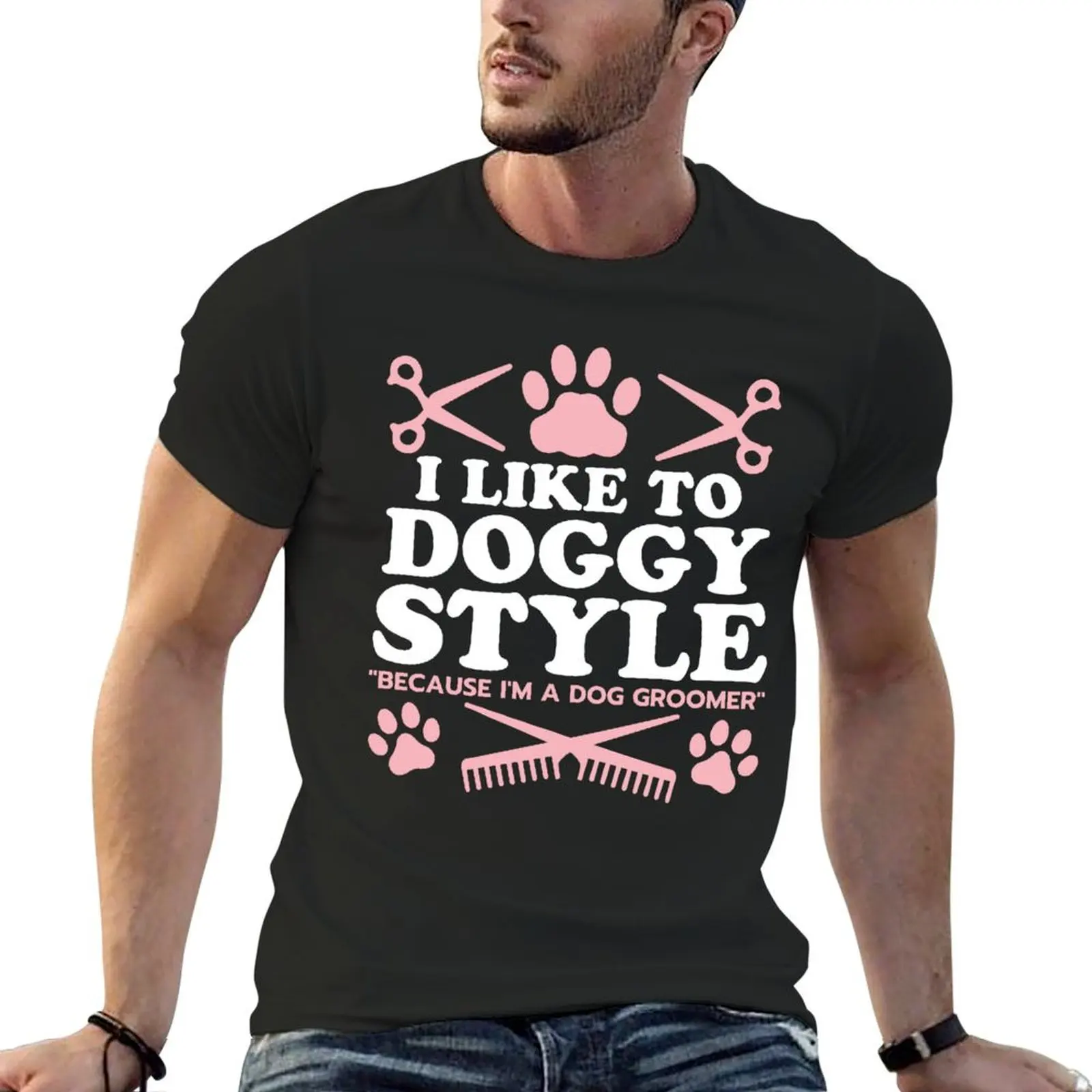 Funny Dog Groomer I Like To Doggy Style Dog Grooming T-Shirt customs customizeds black t shirts for men