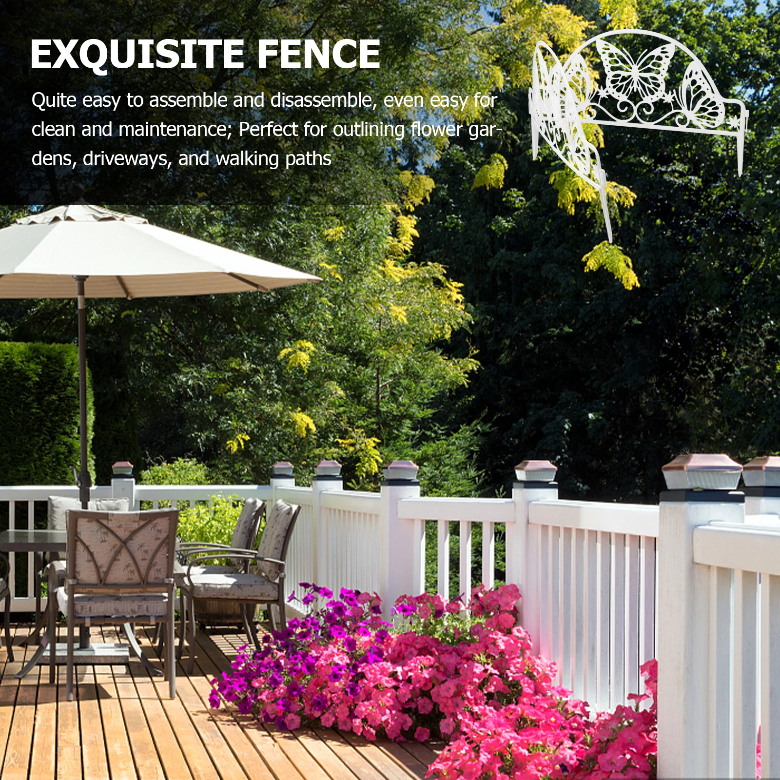 

4pcs White Plastic Gardening Fence Durable Small Picket Easy Assemble Disassemble Maintenance Outdoor Patio Scene Adornment