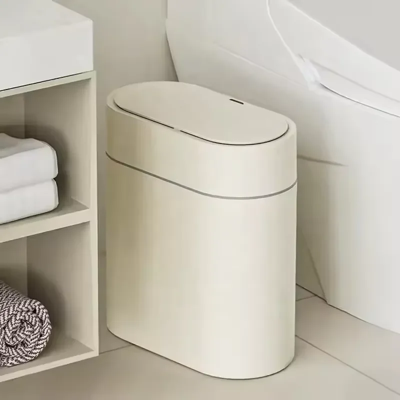 Smart Touchless Motion Sensor Automatic Trash Can with Lid Dog Proof Plastic Ultra Thin Waste Bin for Home Kitchen Bathroom