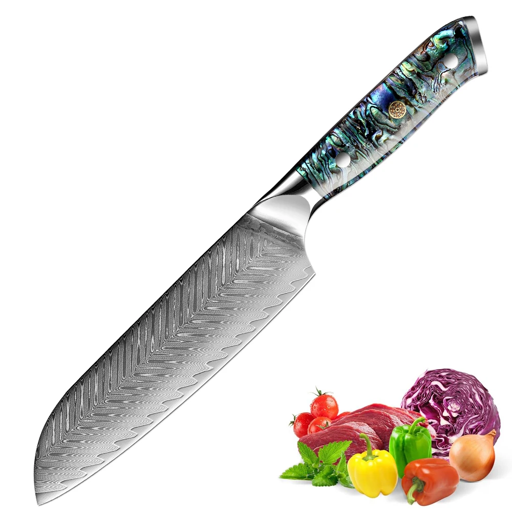 professional-7-inch-santoku-knife-damascus-steel-sharp-kitchen-knife-cleaver-for-meat-and-vegetable-abalone-shell-acrylic-handle