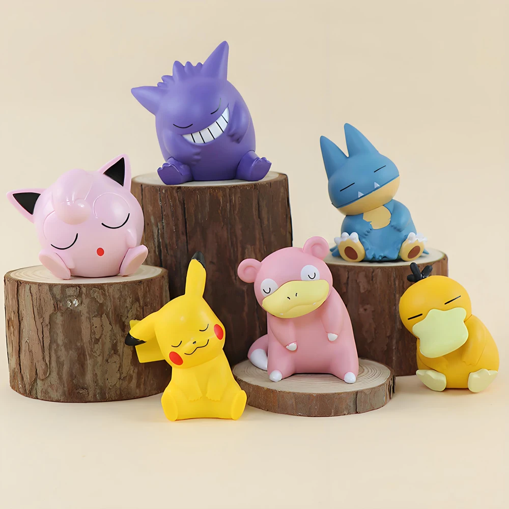 6pcs/set Pokemon Pikachu Anime Toys Dolls Psyduck Gengar Jigglypuff Gonbe Slowpoke Sleep Cute Model Action Figure Toys