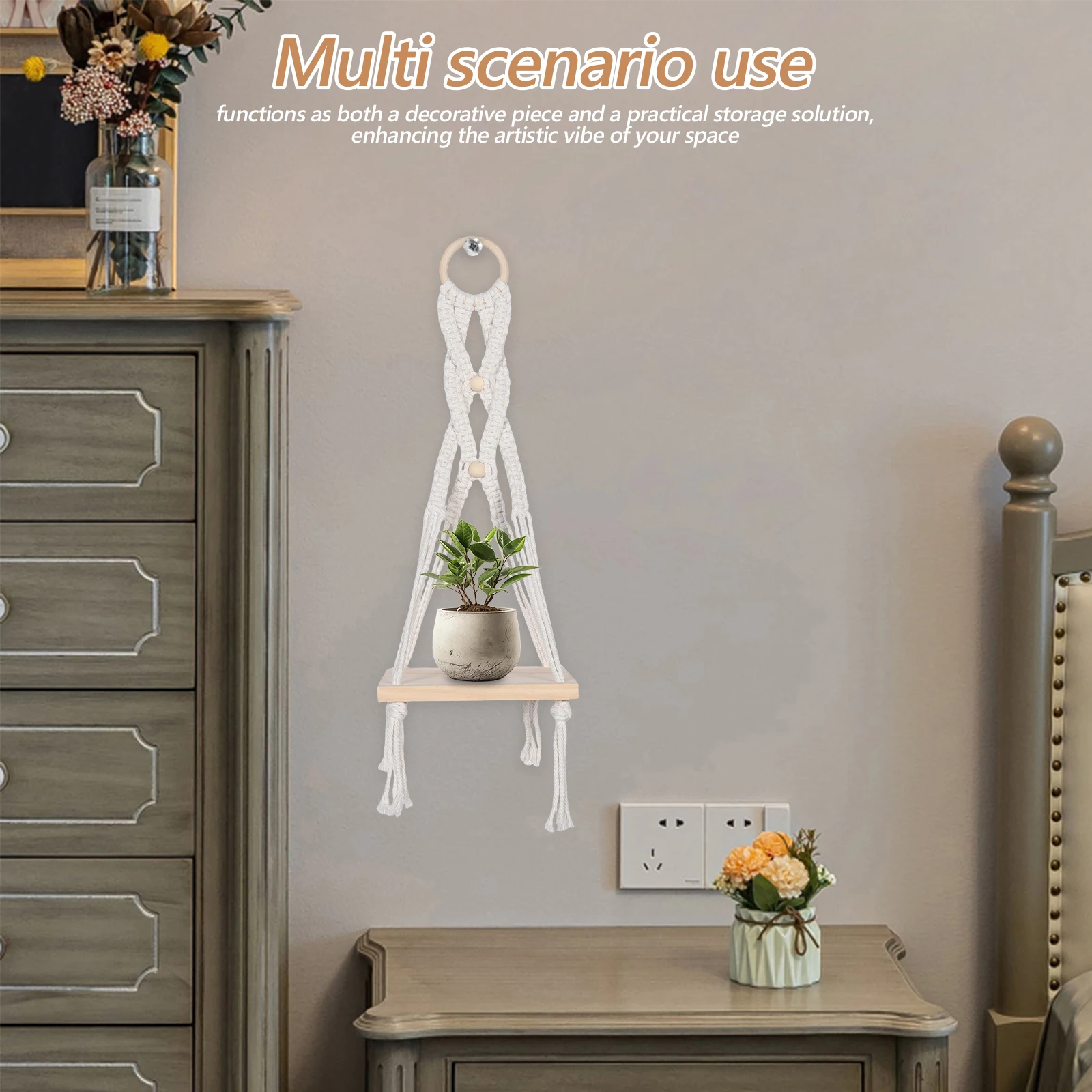 

s Cotton Rope Wall Shelf H woven Floating Corner Shelves Boho Decor Storage Solution