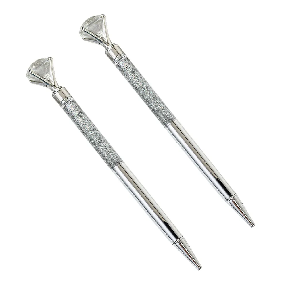 

2pcs Metal Pen Glass Crystal Diamond Decorated Ballpoint Roller Ball Pen Smooth Writing Wear-Resistant For Office School Work