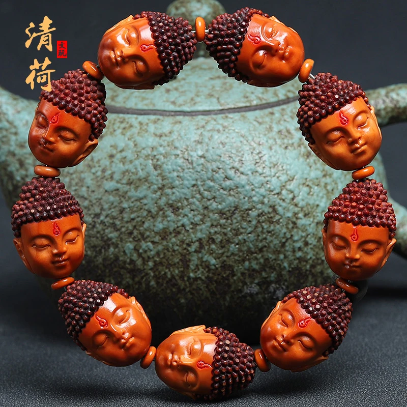 

Olive Nuclear Carving Bracelet Hand Stamping Process Amulet Big Sun Tathagata Buddha Head Hand String Buddha Beads Lucky Jewelry