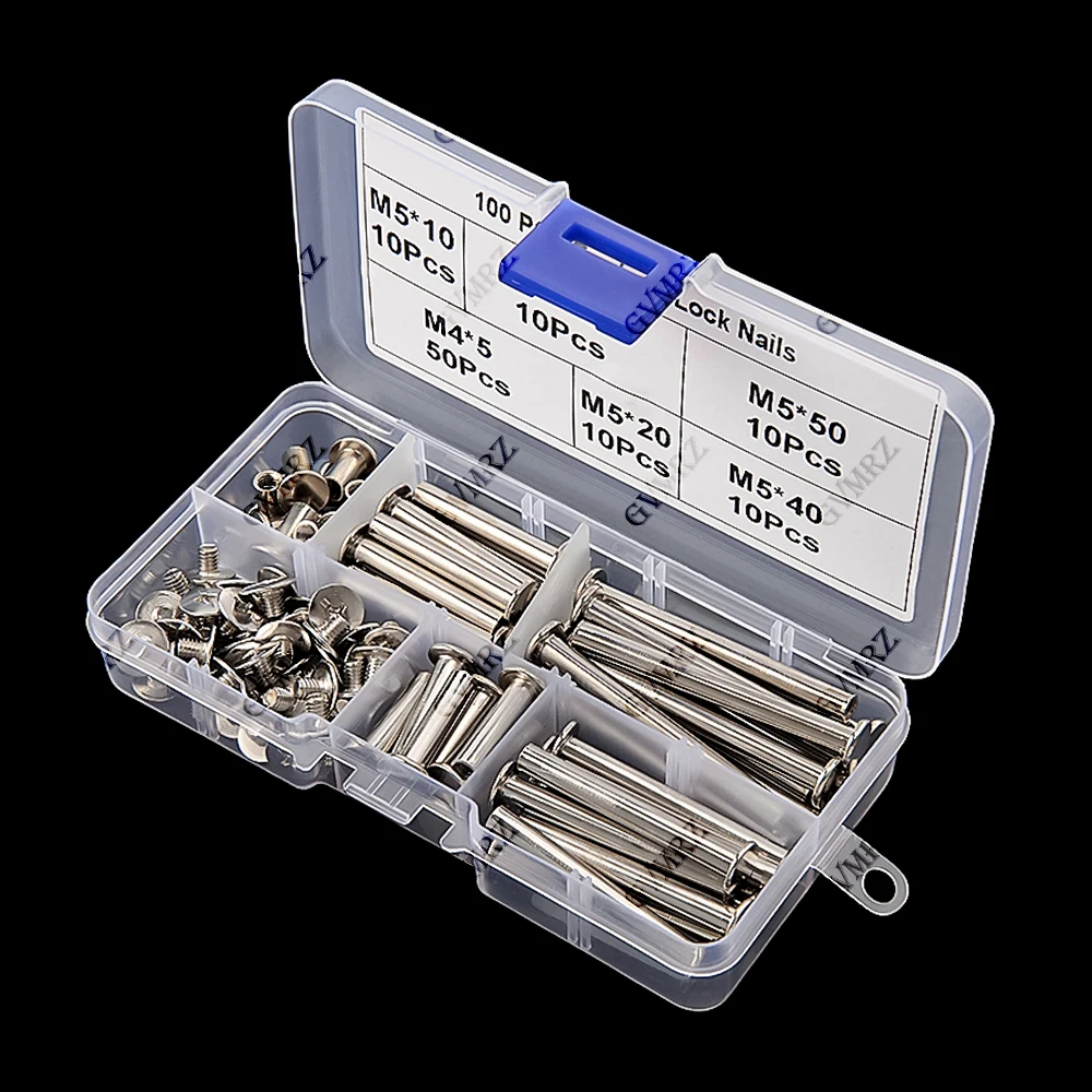 100PCS M4 M5 Stainless Steel Flat Head Rivet Book To Lock Screw Album Butt Screw Nut Recipe Cross Ledger Child Mother Nail kit M