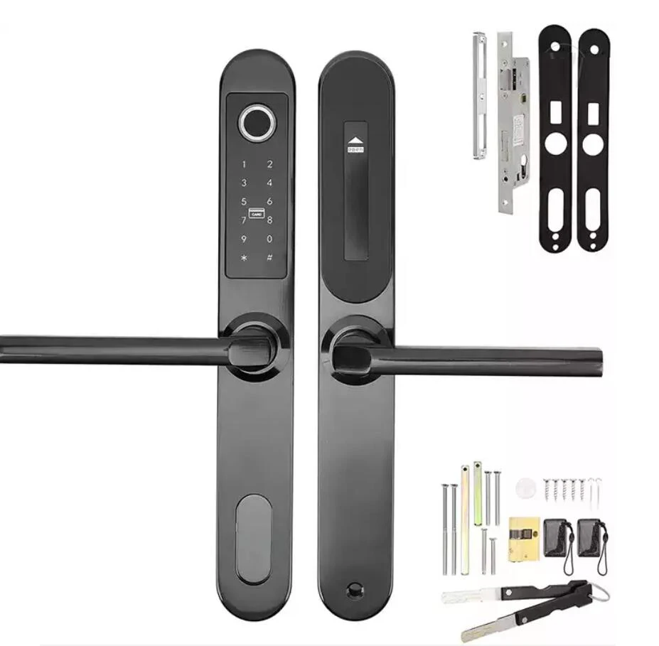 Waterproof Biometric Fingerprint Aluminum Handle DoorLock Electronic Smart RFID Card Code Lock For Metal Glass Door