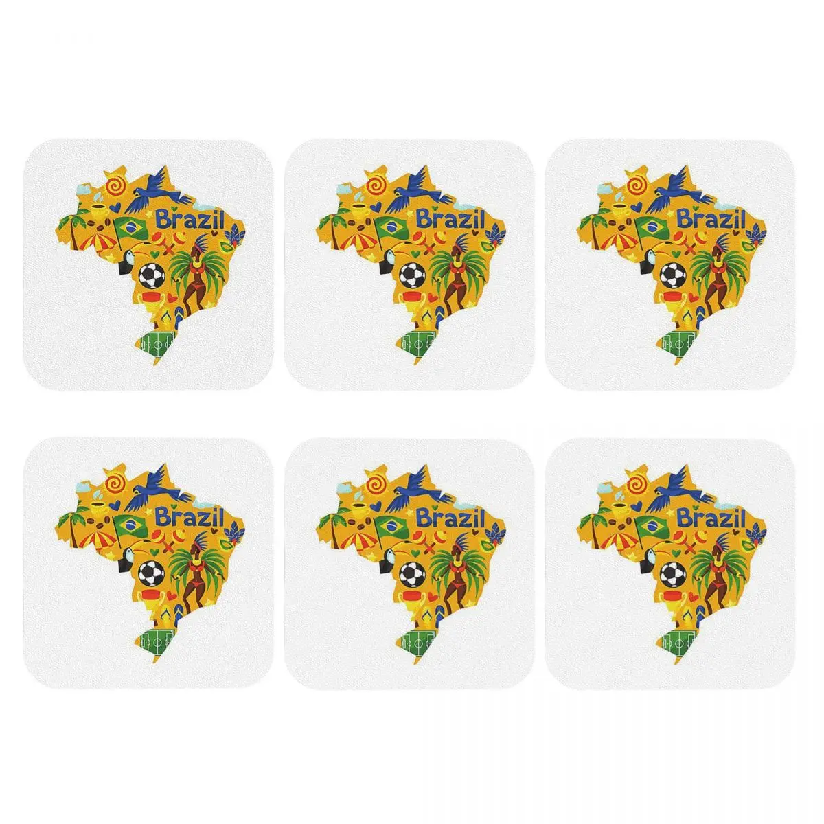 Brazil Abstract Map Coasters PVC Leather Placemats Non-slip Coffee Mats for Decor Kitchen Dining Pads Set of 6