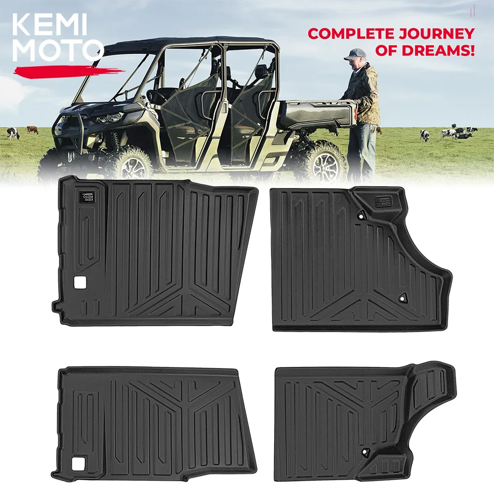 

KEMIMOTO UTV 4pcs TPE Front Rear Floor Mats Compatible with Can-Am Defender MAX HD7 HD8 HD9 HD10 MAX HD 7/8/9/10 2016-2024