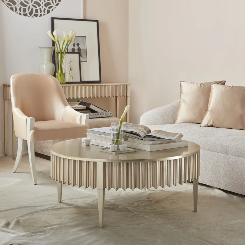 American light luxury solid wood French retro small apartment tea simple modern round champagne gold coffee table