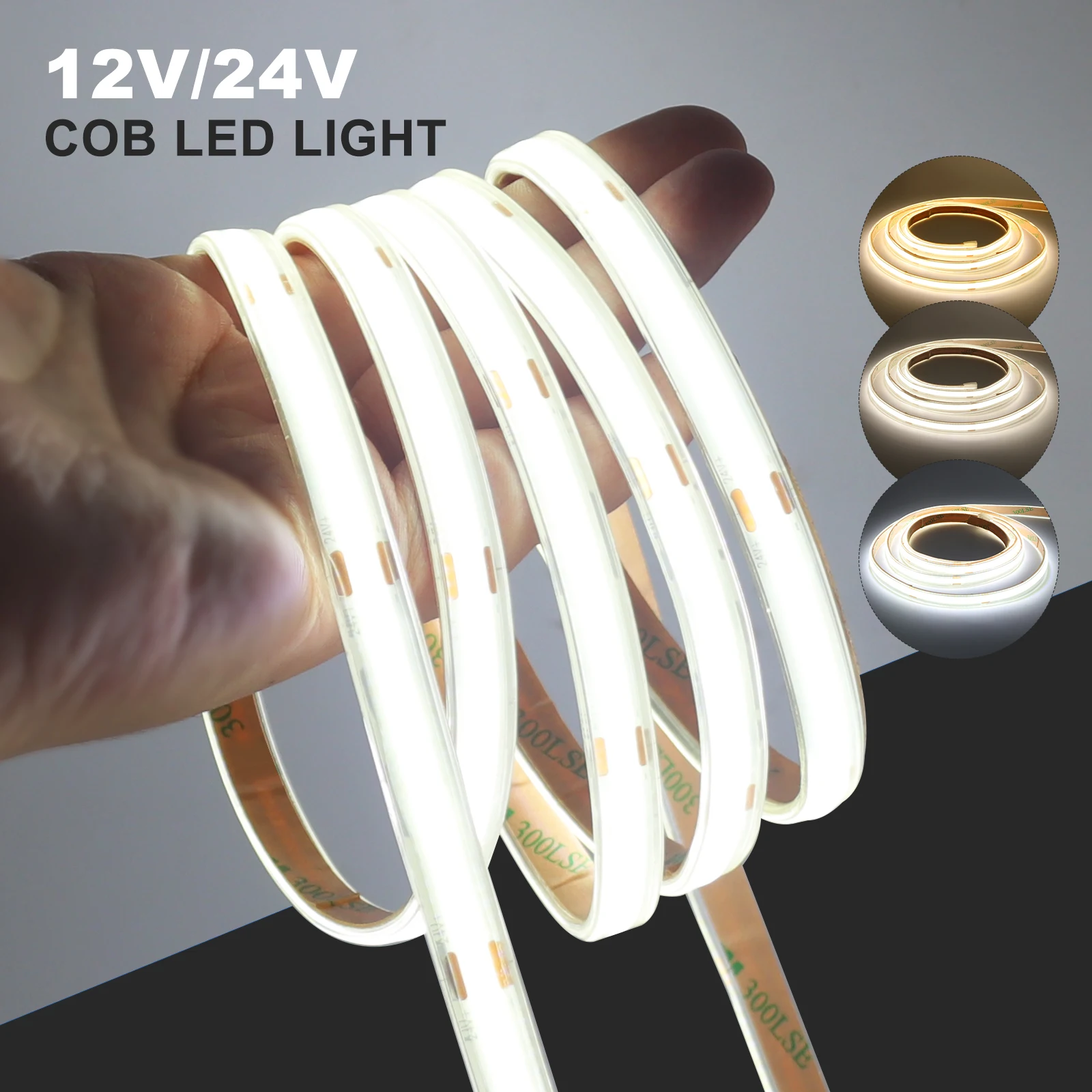 Waterproof COB LED Strip 12V 24V 480LEDs/m High Density 3000K 4000K 6000K Flexible Adhesive Tape for Kitchen Cabinet Room Decor