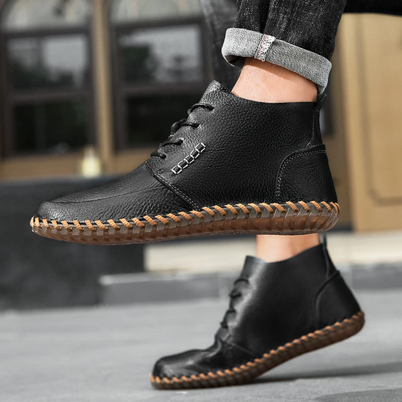

Brand Business City Casual Leather Boots Fashionable Comfortable Soft Men Chelsea Boots Quality Hand Sewn High Top Leather Boots