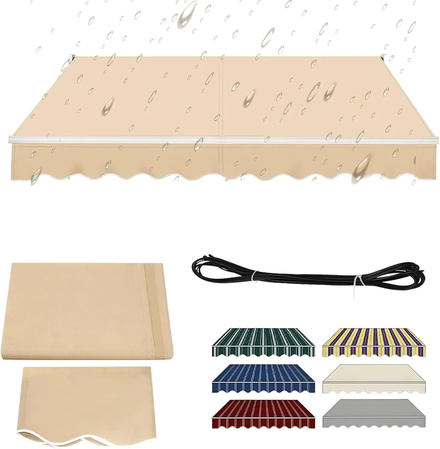 Retractable Patio Awning Fabric Replacement for Awnings Door Market Deck | Water Resistant 280g,Polyester Retractable Awning Rep