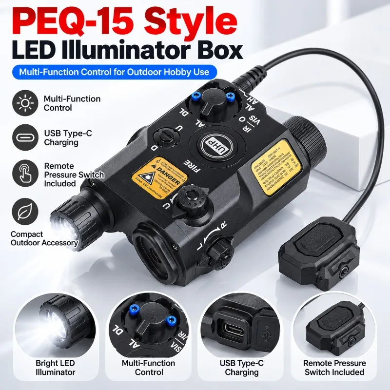 PEQ-15 Replica Battery Case, Featuring LED Illumination and A Remote Pressure Switch, Includes Mounting Accessories