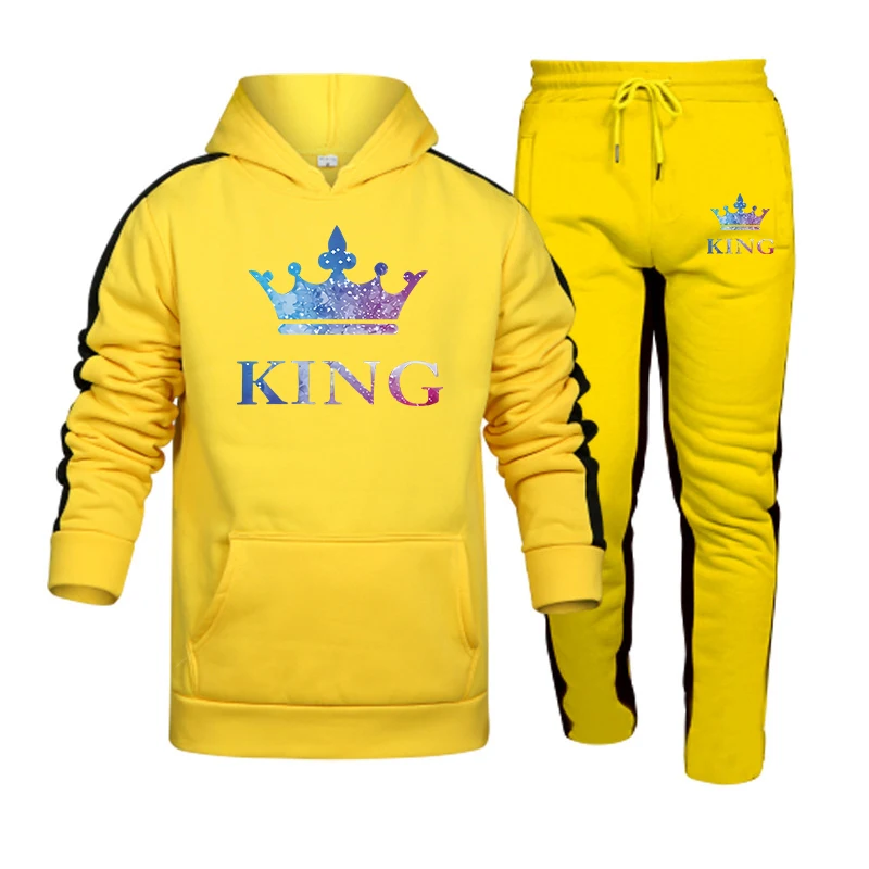 Mens Tracksuit Color Queen Printing Casual Hooded Sweatshirts+Sweatpants Set Sports Jogging Suit Autumn Winter Popular Clothing