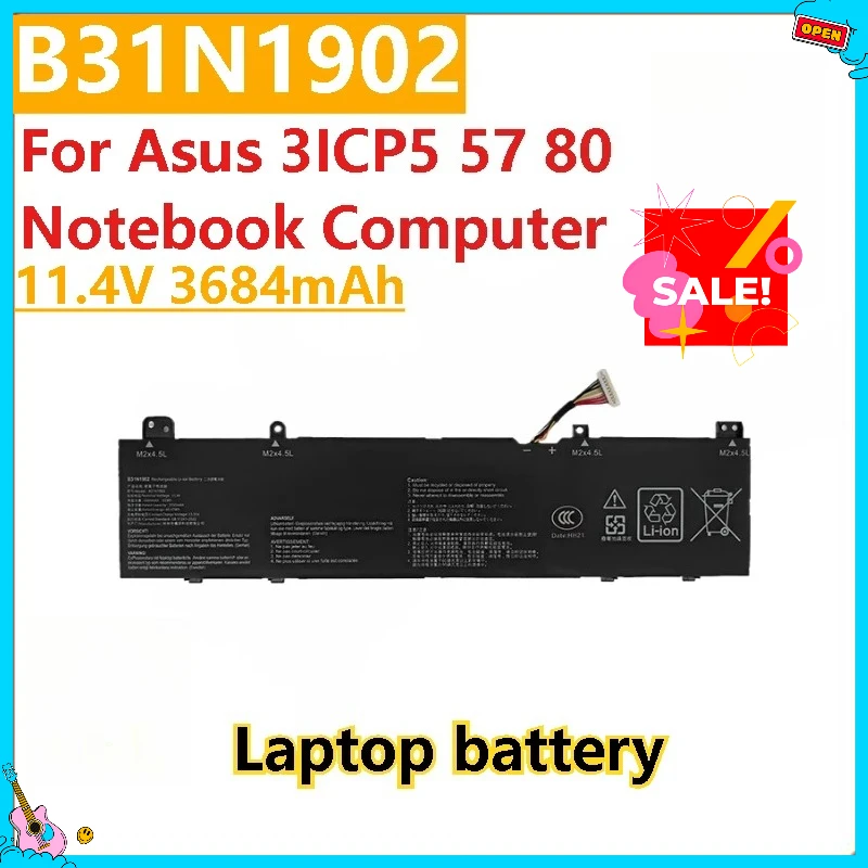 

Совершенно новый высококачественный сменный аккумулятор для ноутбука B31N1902 11,4 В 3684 мАч для Asus 3ICP5 80 57, ноутбука