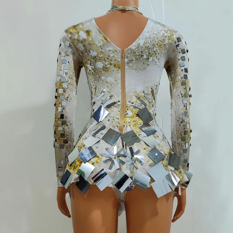 Vestido de fiesta con espejos Flash para mujer, vestidos de noche para fiesta, minivestido elástico de manga larga, disfraz de bailarina y cantante XS6910