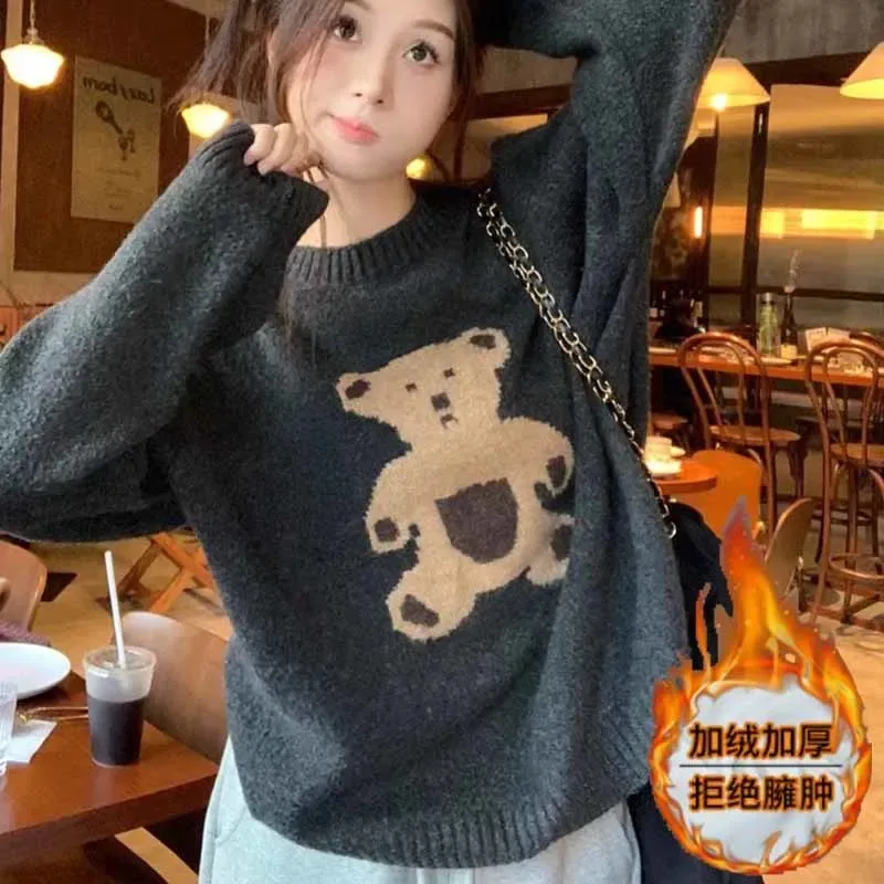

Velvet Thickened Lazy Bear Sweater Women's Clothing Loose Knitted Sweater Top