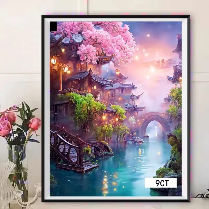 

9ct 60x80cm Beautiful Scenery Cross Stitch Embroidery DIY Printed Kits Needlework Set Home Decor Crafts New