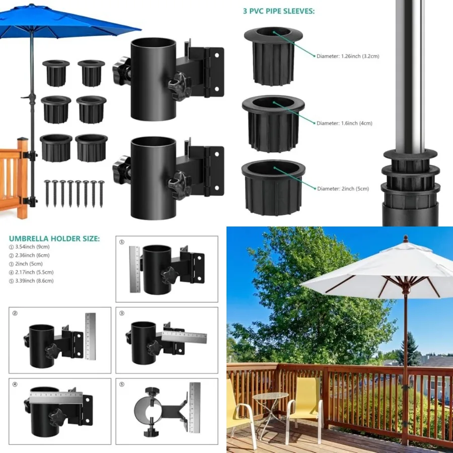 

Stainless Steel Deck Umbrella Mount, Heavy Duty Patio Umbrella Holder for Deck Railing Fit Max OD 2 Inch,Can Be Installed at Ri