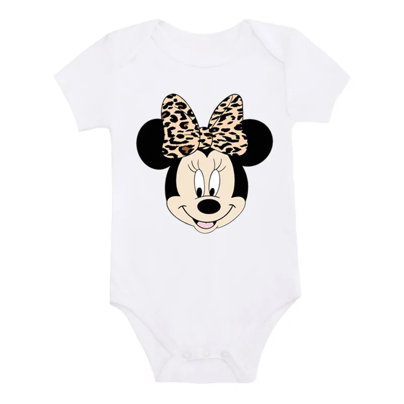 Cute Minnie Head Disney Castle Print Infant Baby Boys Girls Jumpsuit White Cotton Baby Bodysuit Summer Newborn Romper