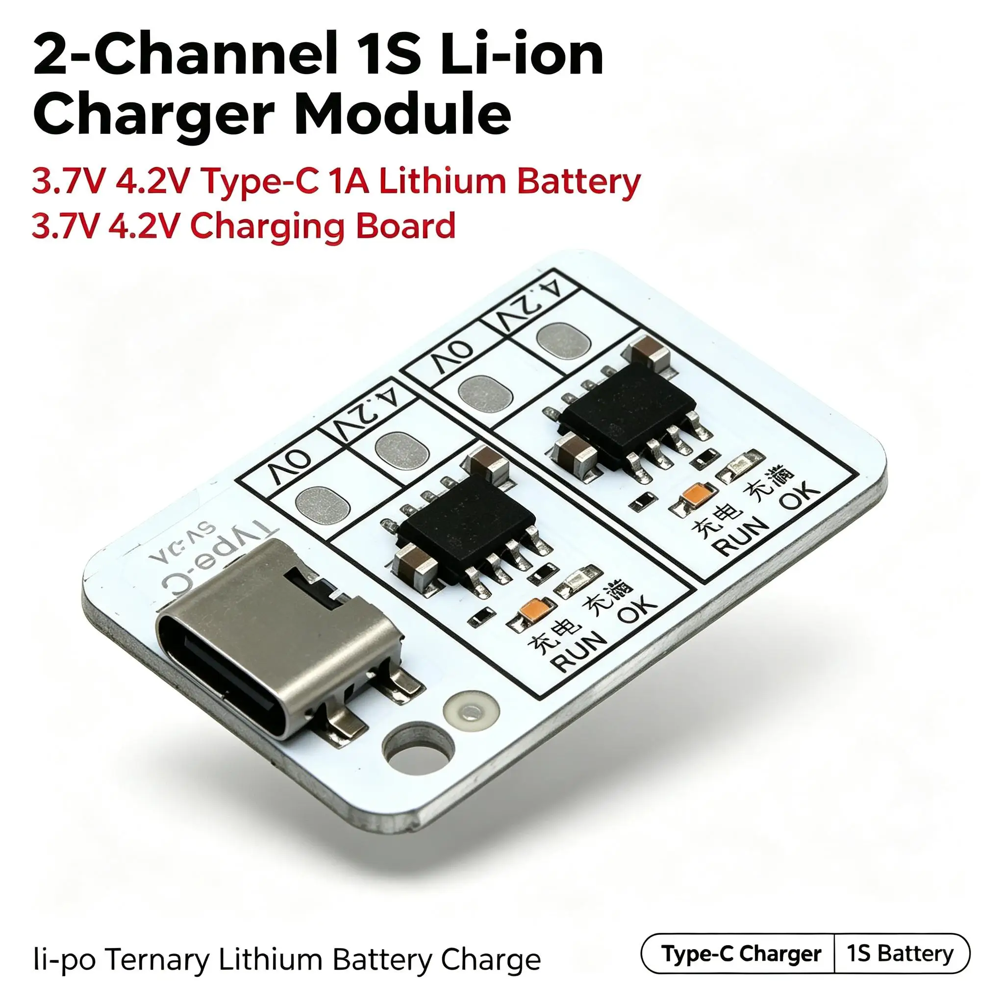 DYKB 1S 1A Charging Lithium Battery Li-ion Lipo Ternary Lithium Battery 3.7V 4.2V 2-channel Batteries Charger Module Type-C USB