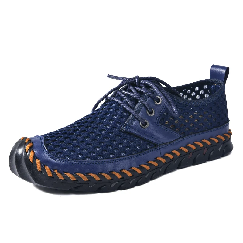 Men's Casual Sneakers Autumn Breathable Mesh Hand Stitched Wide Toe Walking Shoes For Outdoor Hiking School Size38-48