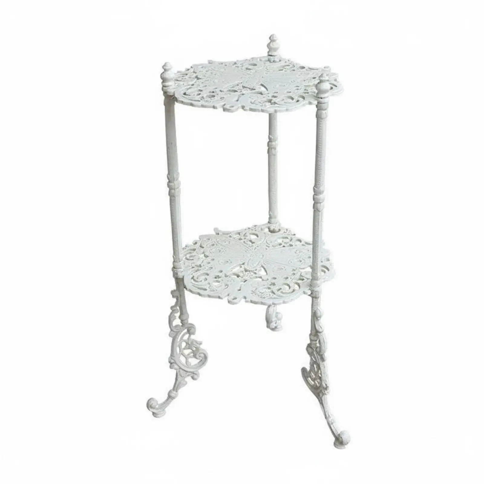 Vintage Cast Iron Flower Rack Rust Resistant 2-Tier Plant Stand White for Balcony, Living Room, Corner