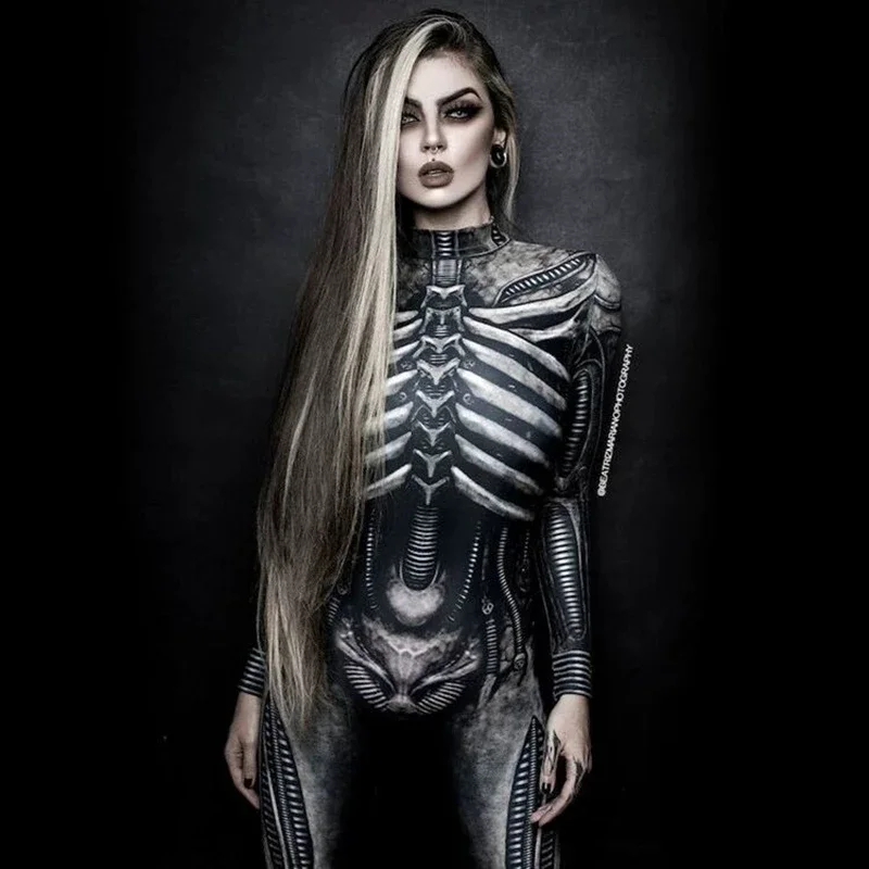 Horror Cosplay scheletro tuta costumi di Halloween Slim Humen Body donna Zentai Skull Ghost vestito stretto carnevale Dress Up Party