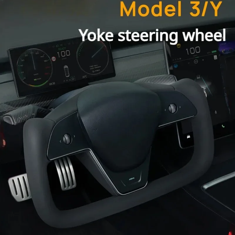 For 2020-2023 Tesla Model 3/Y Yoke Handle 350mm Heating Optional Personalized NAPPA Leather Yoke Steering Wheel Accessories