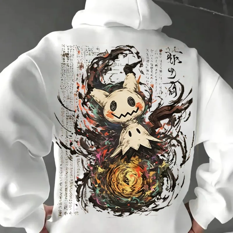 بوكيمون ميميكيو الفن طباعة هوديي للرجال والنساء 2025 الخريف/الشتاء جديد Y2K Harajuku حجم كبير البلوز غير رسمي