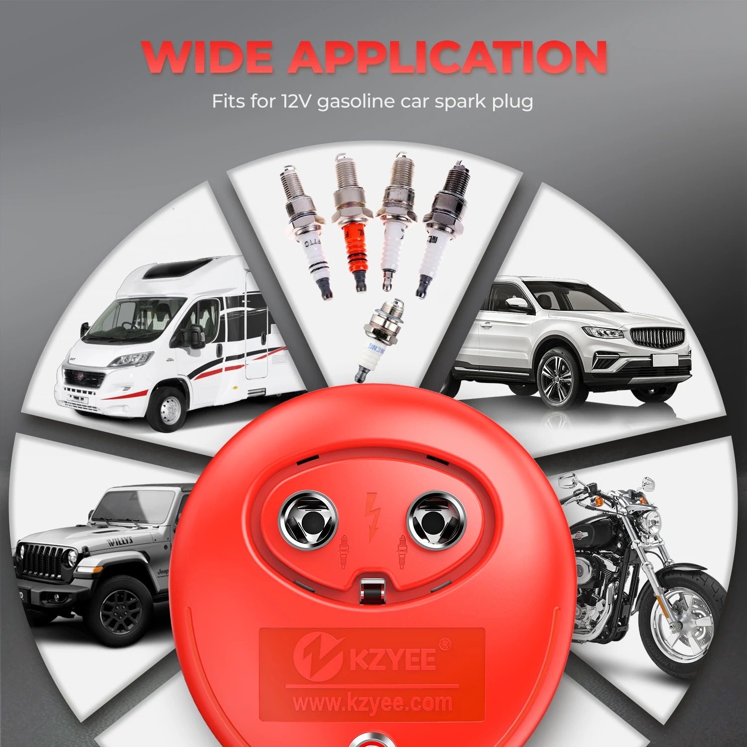 เครื่องมือทดสอบหัวเทียน KZYEE KS30 สำหรับตรวจสอบการทำงานของเครื่องยนต์ ทดสอบการจุดระเบิด 110~120V AC 50/60Hz สำหรับรถยนต์ 12V