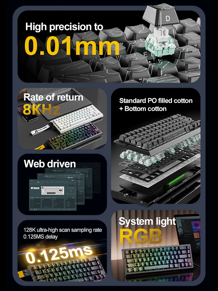 Attack Shark X68HE لوحة المفاتيح الميكانيكية المحور المغناطيسي الجانب محفور RGB Esports قابل للتعديل مفتاح السفر الكمون المنخفض